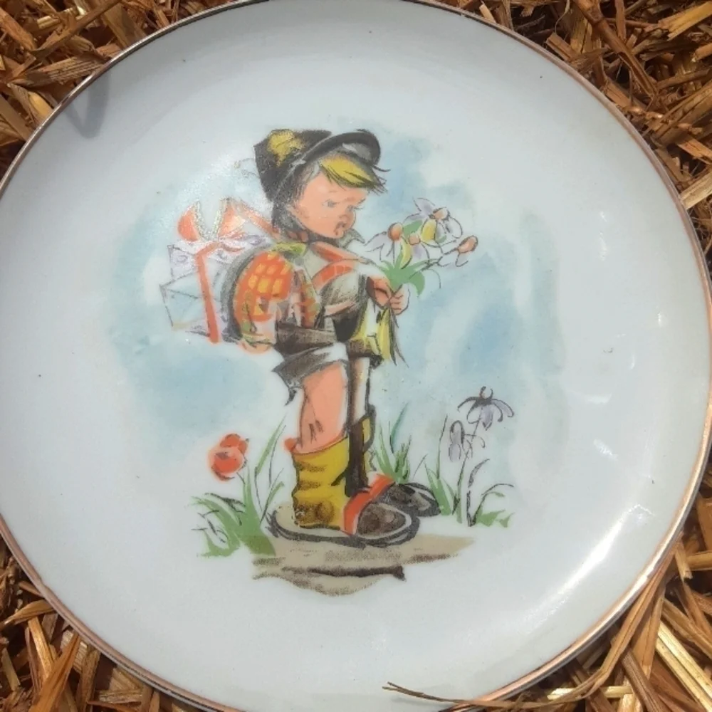 Japanese Ceramic, Little Boy Collecting Flowers.